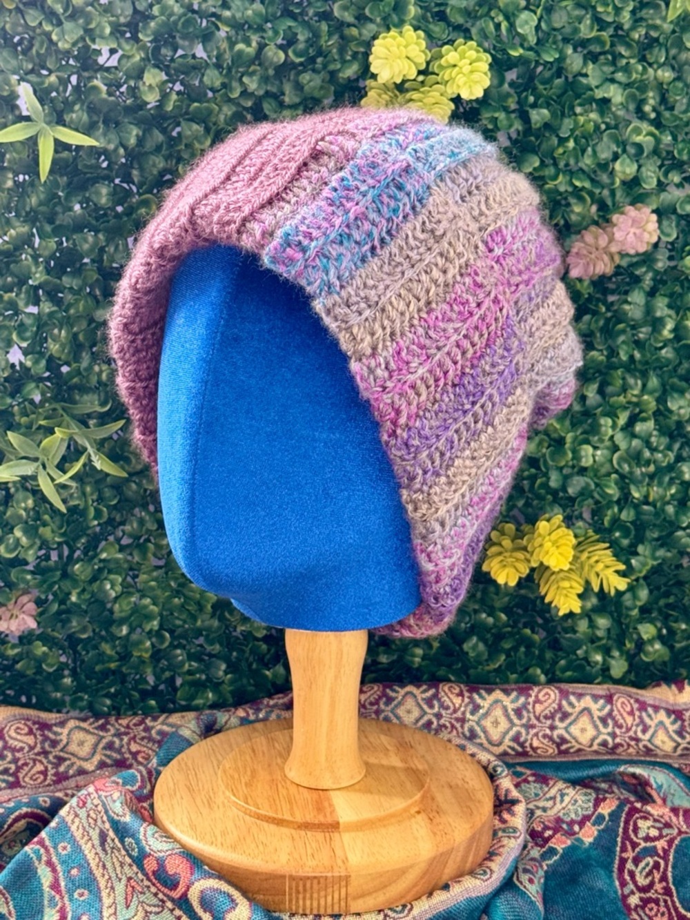 Crochet Split Beanie– Multicolor Stripes